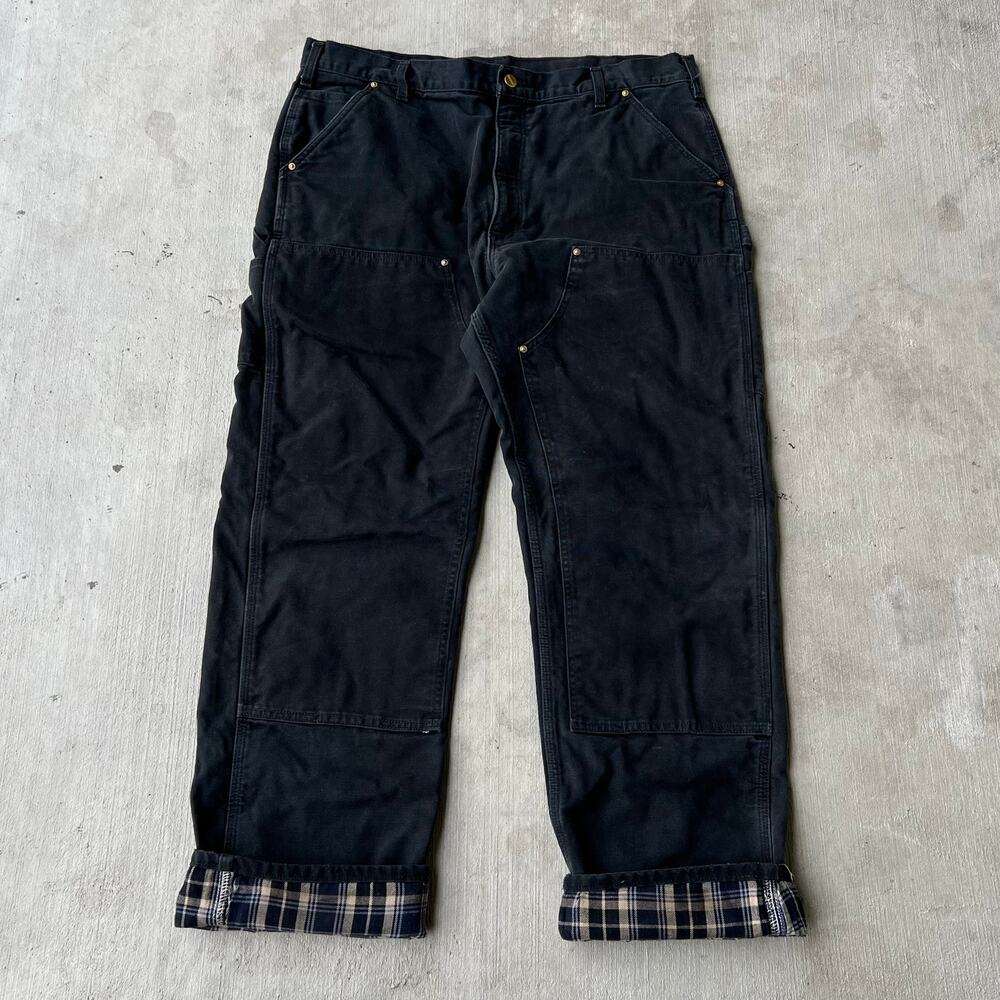 Carhartt black flannel lined double knee work wear carpenter pants